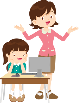 happy teacher and student learning computer png