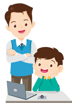 happy teacher and student learning computer png