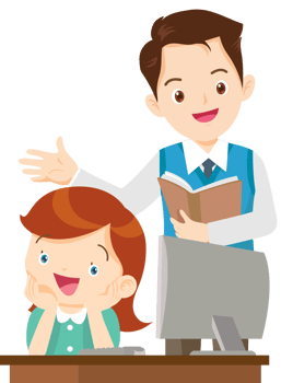 happy teacher and student learning computer png
