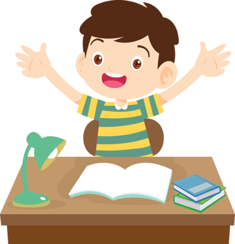 Little boy stretching after long hours of studying png