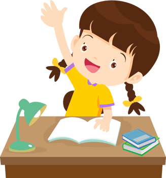Young girl raising her hand with an excited expression png