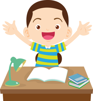 Cheerful child raising hands with excitement in class png