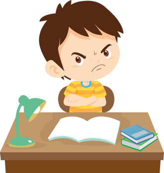 Boy looking frustrated after making a mistake in his work png