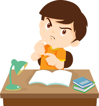 Schoolboy feeling puzzled while solving homework questions png