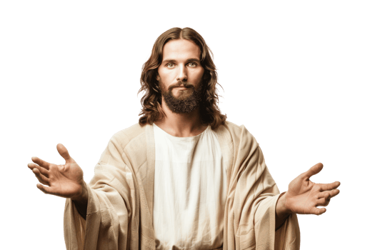 Portrait of Jesus Christ with open arms, wearing traditional robes png