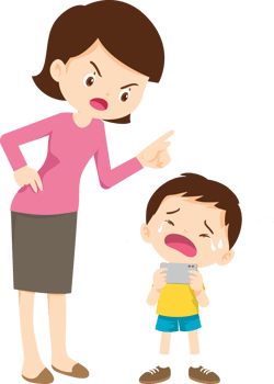 parent angry scold kid mobile phone addicted png