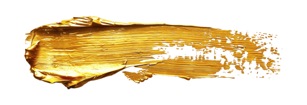 Gold paint brush line or stroke texture isolated on transparent background cutout png
