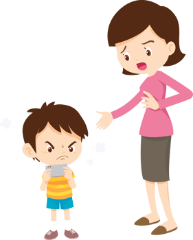 parent angry scold kid mobile phone addicted png