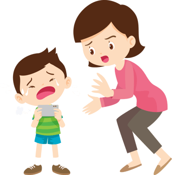 parent angry scold kid mobile phone addicted png