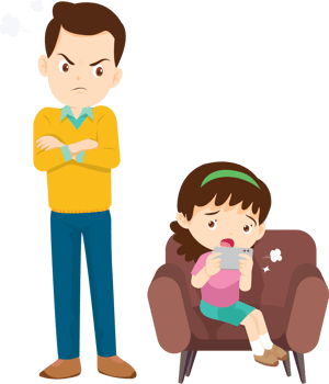 parent angry scold kid mobile phone addicted png