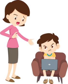 mother worried about her son dependence on laptop png