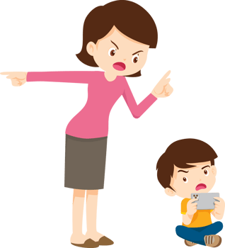 Parents struggling to communicate with their child due to mobile addiction png