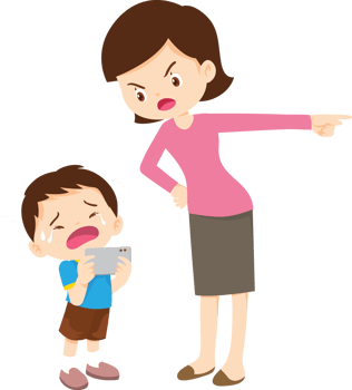Mother struggling to get her child to focus on homework instead of gaming png