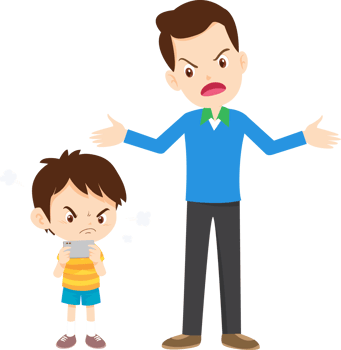 Boy refusing to listen to parents while using a smartphone png