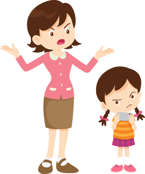 Girl refusing to listen to parents while using a smartphone png