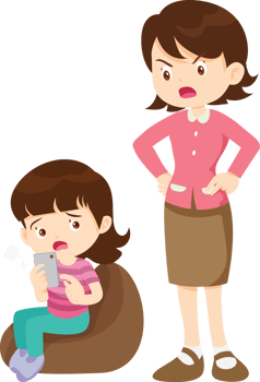 Mother trying to set screen time limits, but the child refuses to obey png