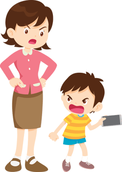 Child yelling at parents for setting screen time restrictions png