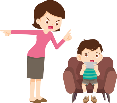 parent angry scold to kid addicted mobile phone png