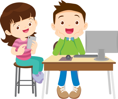 Young learners practicing online reading skills on a tablet png