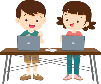 Pupils working together on a coding project using a laptop png