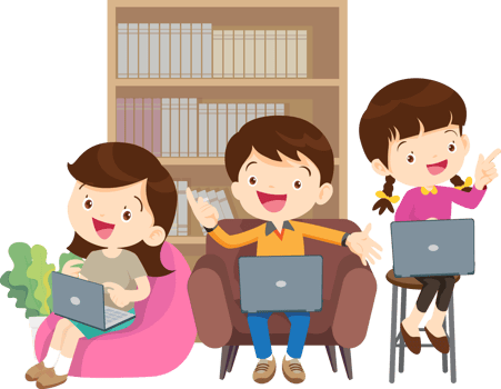 Young students participating in an online book reading session png