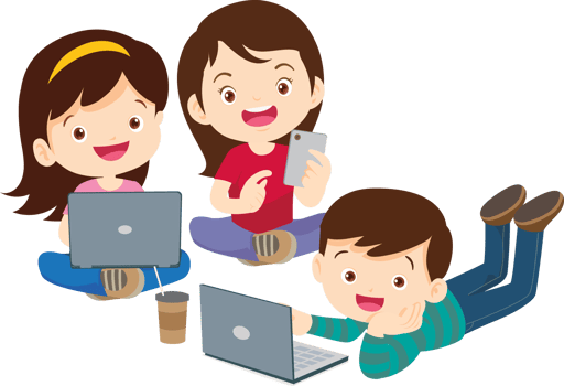 Smart kids using digital notebooks for classroom assignments png
