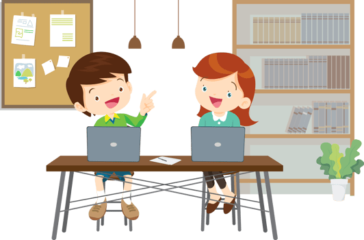 Group of school friends discussing a project on a laptop png