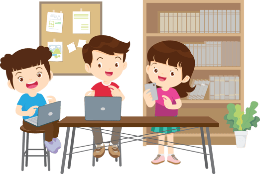 Smart students using a computer to complete their homework png