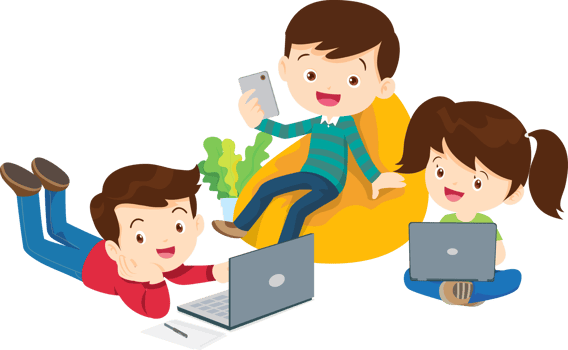 Young learners solving puzzles in an educational game online png