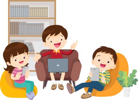 Happy kids learning new languages with an interactive app png
