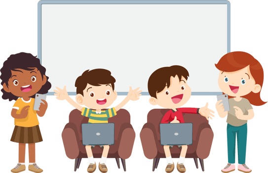 Smart kids developing coding skills with digital learning png