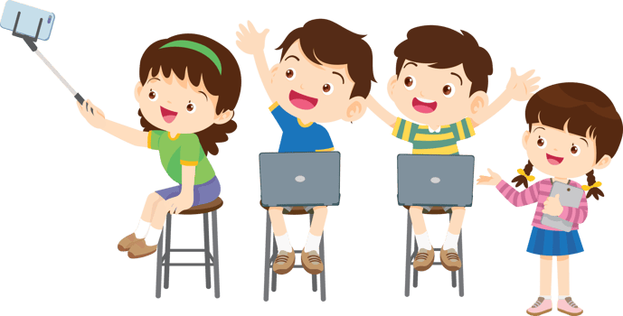 Children improving their creativity through a digital drawing app png