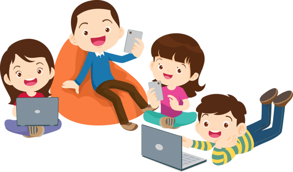 Children working together on a virtual group project png
