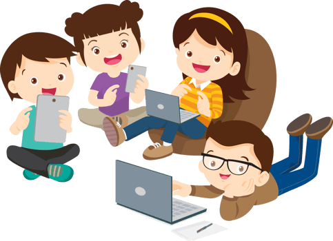 teacher guiding students in an online learning session png
