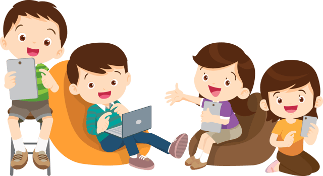 Students laughing and enjoying a gamified coding lesson png