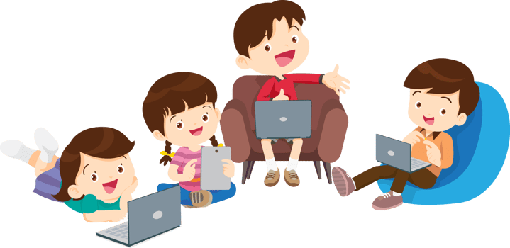 Kids using educational apps to enhance their knowledge png