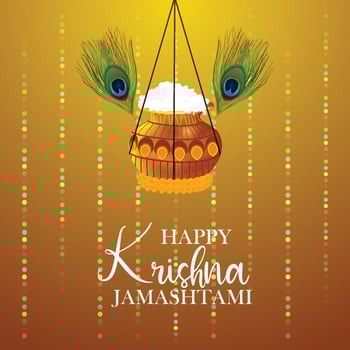 Happy shree krishna janmashtami indian festival celebration greeting card vector