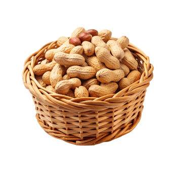 a basket of peanuts that has a red shell. png