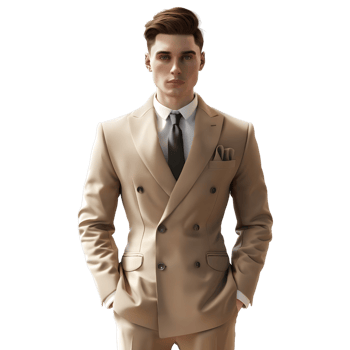 Robotic Teenage Model Posing in Light Brown Suit isolated on transparent background png