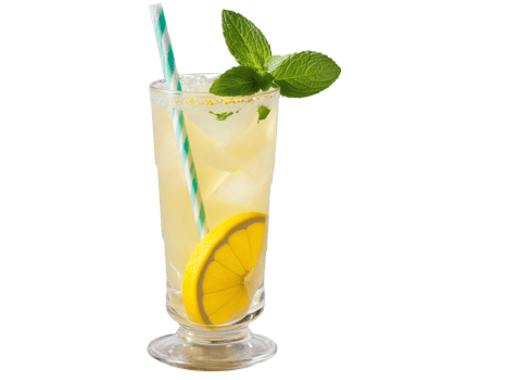 Mauritanian Zrig in tall glass garnished with slice of lemon and sprig of mint png