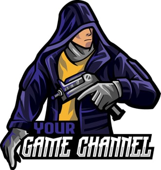 Mafia hoddie man mascot logo game vector