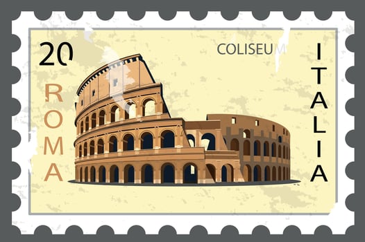 Postage stamp with the image of the Colosseum. . vector