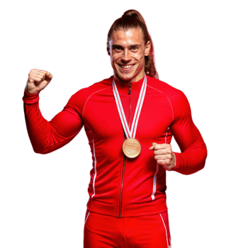 Happy Athlete Celebrating Victory with Gold Medal png