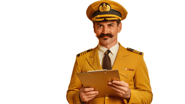 Confident Airline Pilot in Uniform Holding a Clipboard png