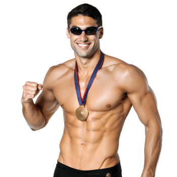 Athletic Swimmer with Gold Medal Celebrating Victory png