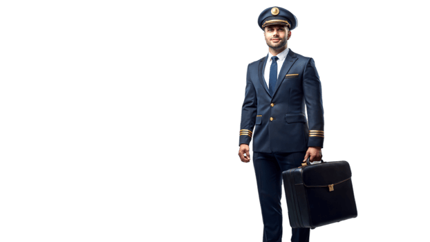 Confident Pilot In Uniform Holding Briefcase Standing Against png