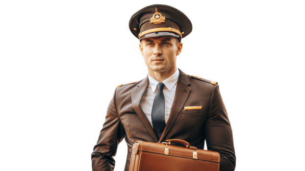 Confident Airline Pilot Holding Briefcase in Uniform png