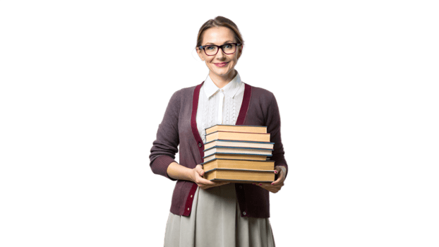 Smiling Woman Holding Books in Both Hands png