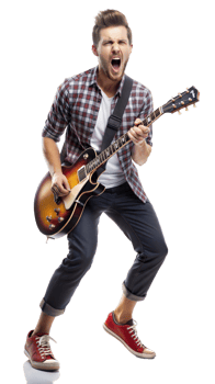 Young Man Rocking Out Playing Electric Guitar png