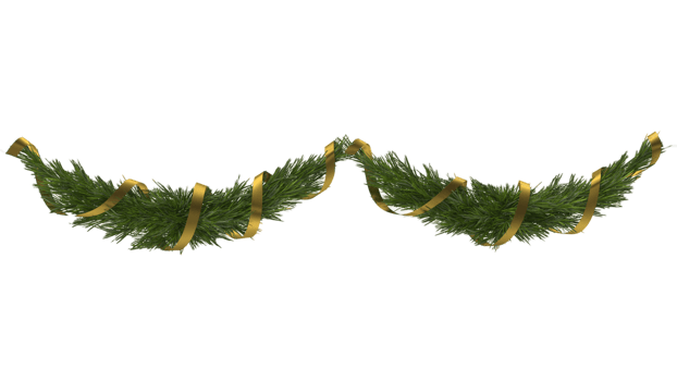 Christmas tree garland with golden ribbon png